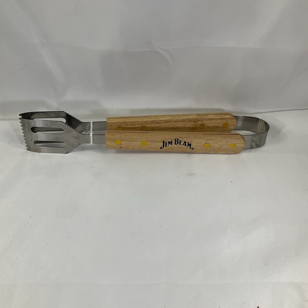 Jim Beam Wood Handle Stainless Steel Grill Tongs Barbecue Cooking Tool